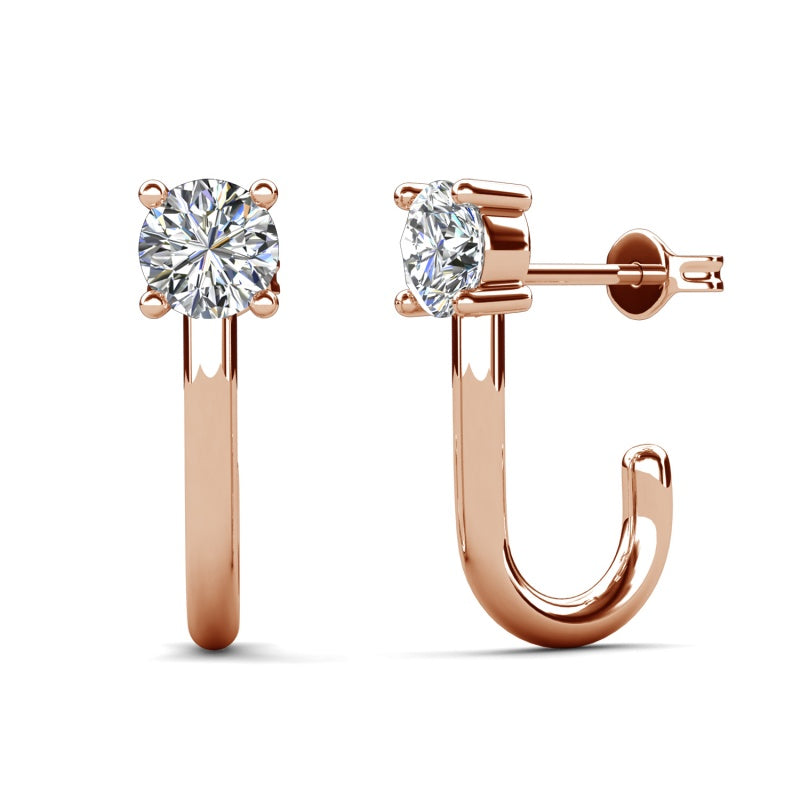Classic Crystal Stud with Modern J-Hoop Drop , 18K White Gold Plated, Nickel-Free & Tarnish-Proof / DE1060