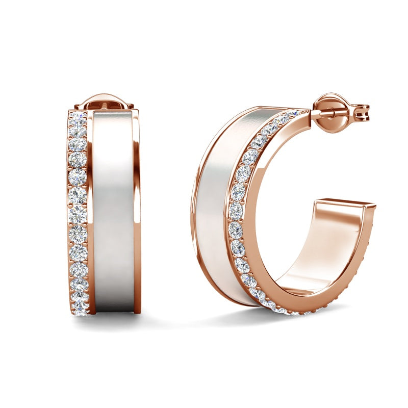 Elegant Wide C-Shaped Stud Earrings with Swarovski Crystals, Hypoallergenic & Lead-Free Accessory/ DE1061
