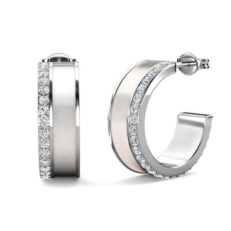 Elegant Wide C-Shaped Stud Earrings with Swarovski Crystals, Hypoallergenic & Lead-Free Accessory/ DE1061