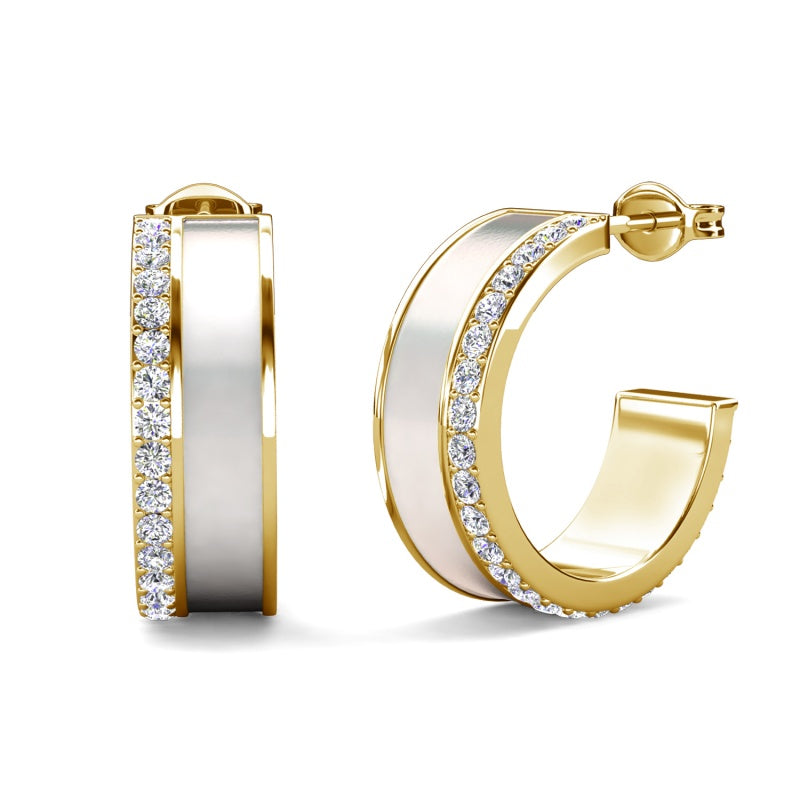 Elegant Wide C-Shaped Stud Earrings with Swarovski Crystals, Hypoallergenic & Lead-Free Accessory/ DE1061