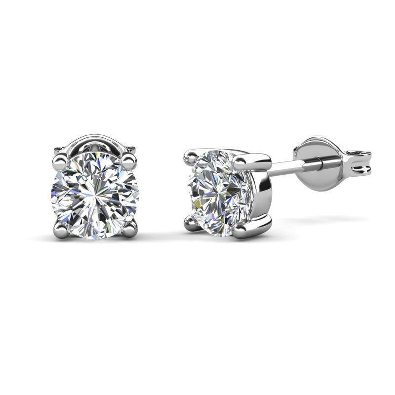 Classic 4-Prong Round Solitaire Stud Earrings,18K White Gold Plated Copper, Diamond Alternative/ DE1062