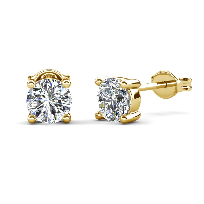 Classic 4-Prong Round Solitaire Stud Earrings,18K White Gold Plated Copper, Diamond Alternative/ DE1062