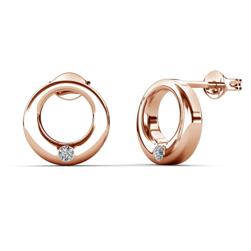 Classic Round Open Earrings with Tiny Crystal | 18K Gold Plated, Vintage-Inspired Stackable Jewelry/ DE1063