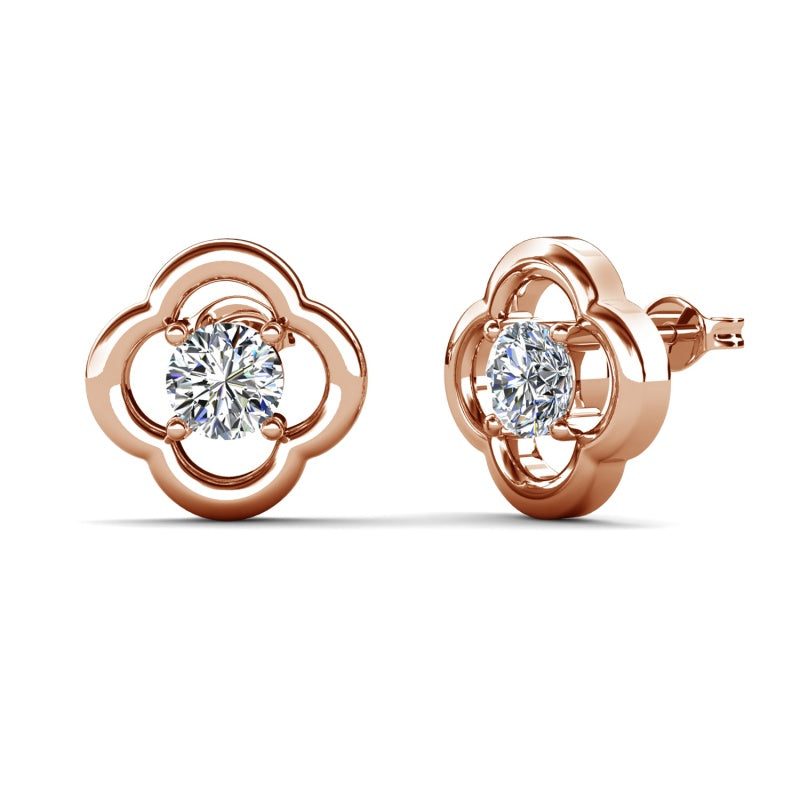 Classic Quatrefoil Clover Stud Earrings with Swarovski Crystal, 18K White Gold Plated Copper/ DE1064