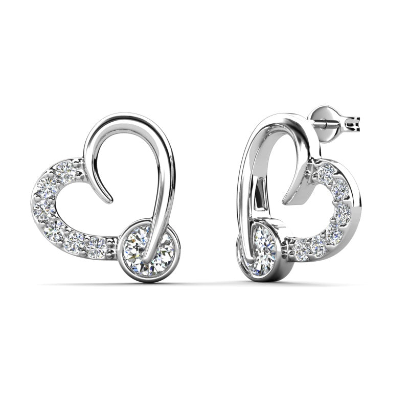 Pave Crystal Open Heart Hoop Earrings, 18K Gold Plated Women Jewelry / DE1066