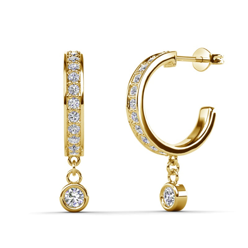Minimalist Sparkling Vertical Crystal Huggie Drop Earrings Elegant Party Accessory / DE1067