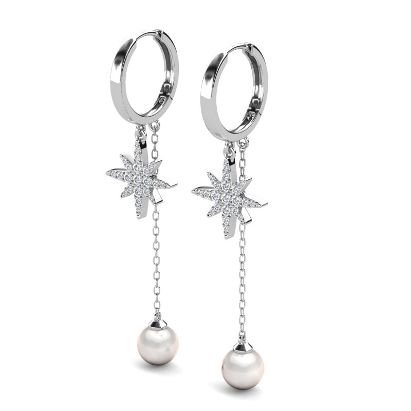 Sparkling North Star Crystal Threader Earrings,Hypoallergenic Gold Plated Jewellery / DE1070