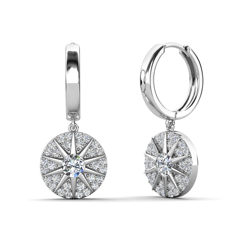 18K Gold Plated Nickel-Free Copper Snowflake Crystal Dangle Earrings / DE1072