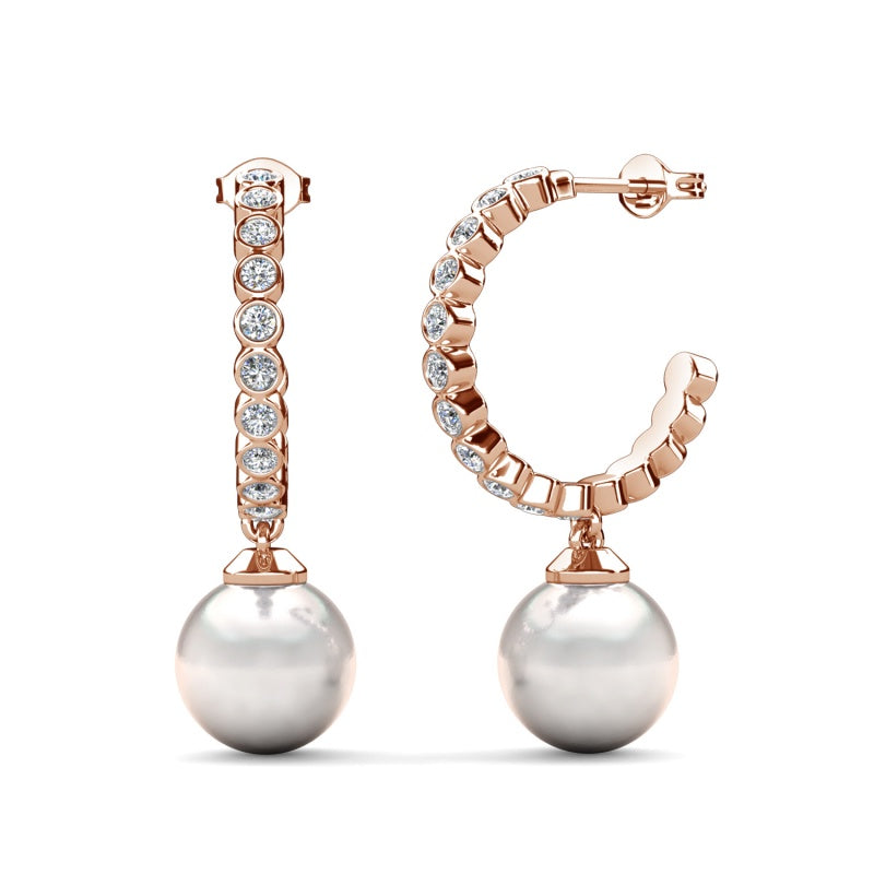 Swarovski Crystal C Hoop Earrings With Shell Pearl Drop, 18K Gold Plated For Women / DE1075