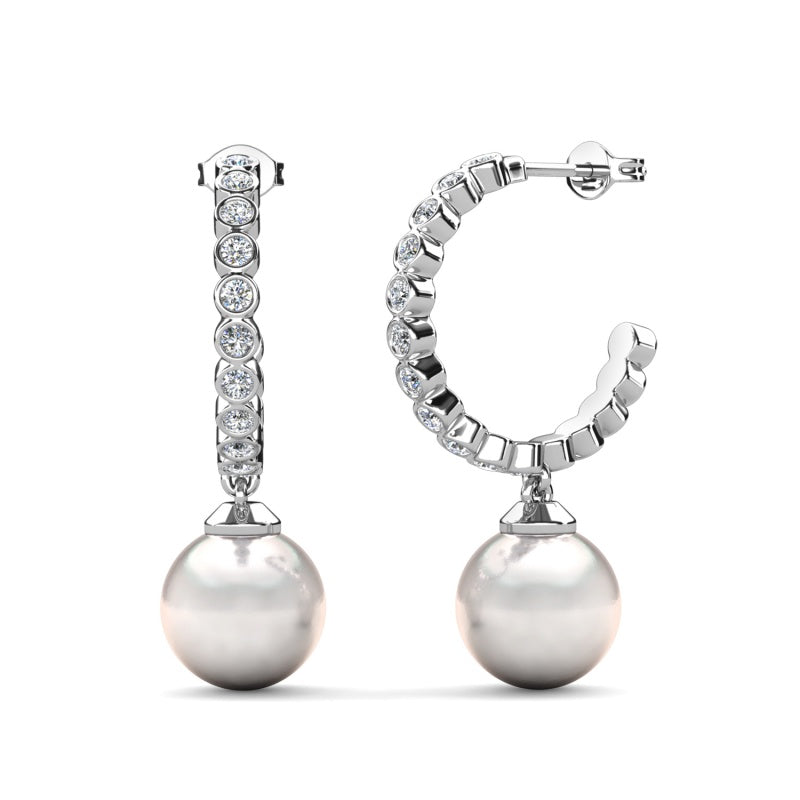 Swarovski Crystal C Hoop Earrings With Shell Pearl Drop, 18K Gold Plated For Women / DE1075