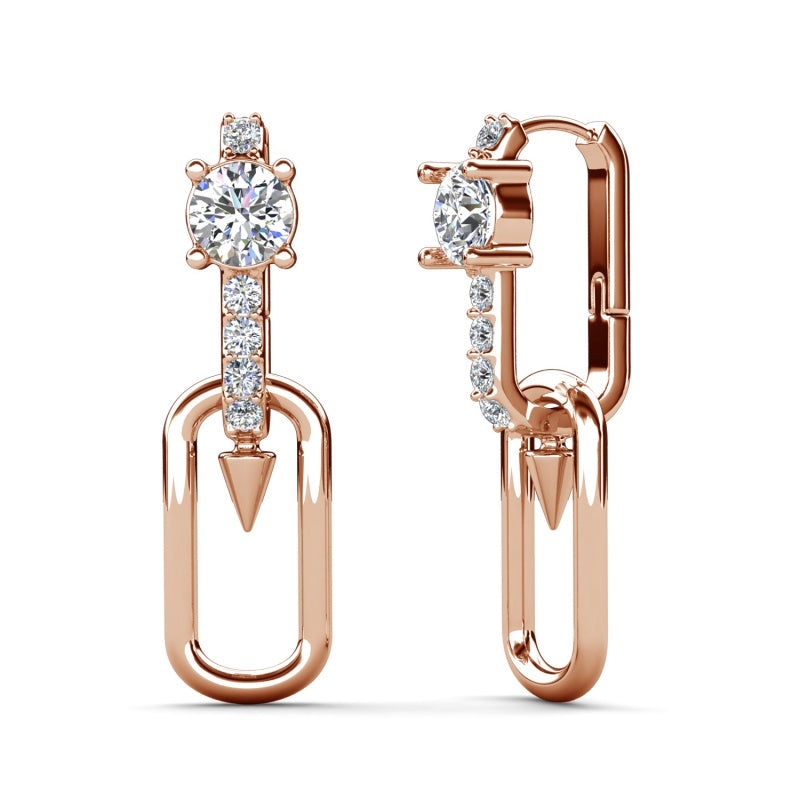 Dainty Swarovski Crystal Twisted Chain Paperclip Ear Huggies Hypoallergenic Hoop Earrings / DE1076