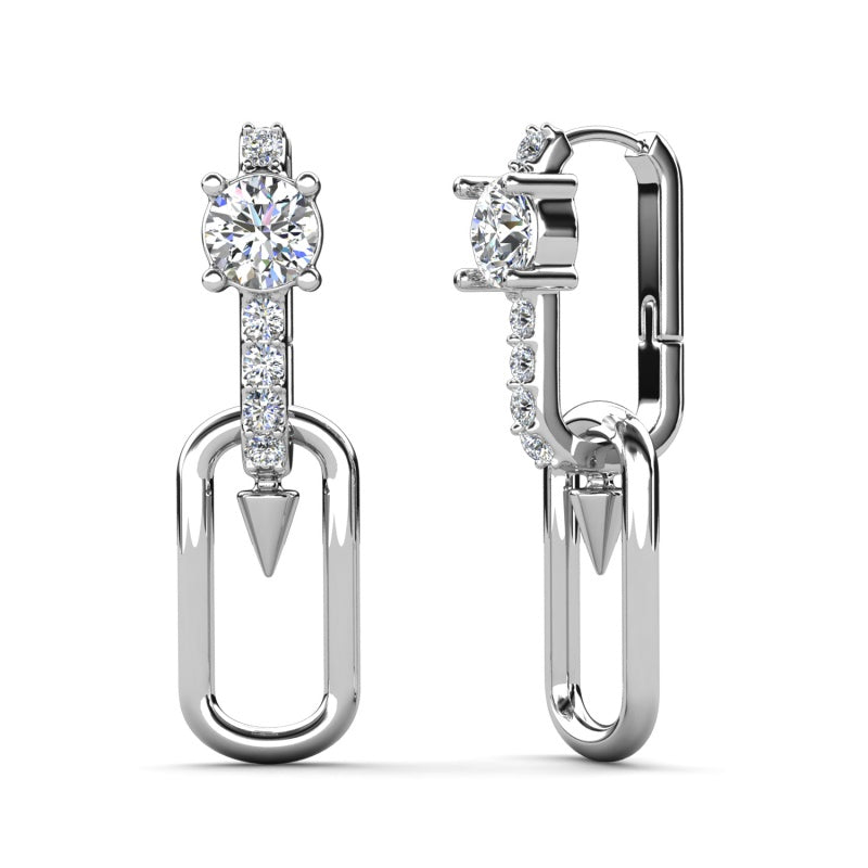 Dainty Swarovski Crystal Twisted Chain Paperclip Ear Huggies Hypoallergenic Hoop Earrings / DE1076