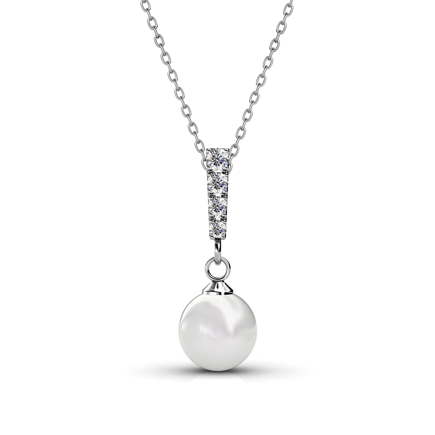 18K White Gold Plated Crystal and Pearl Drop Pendant / DP0407