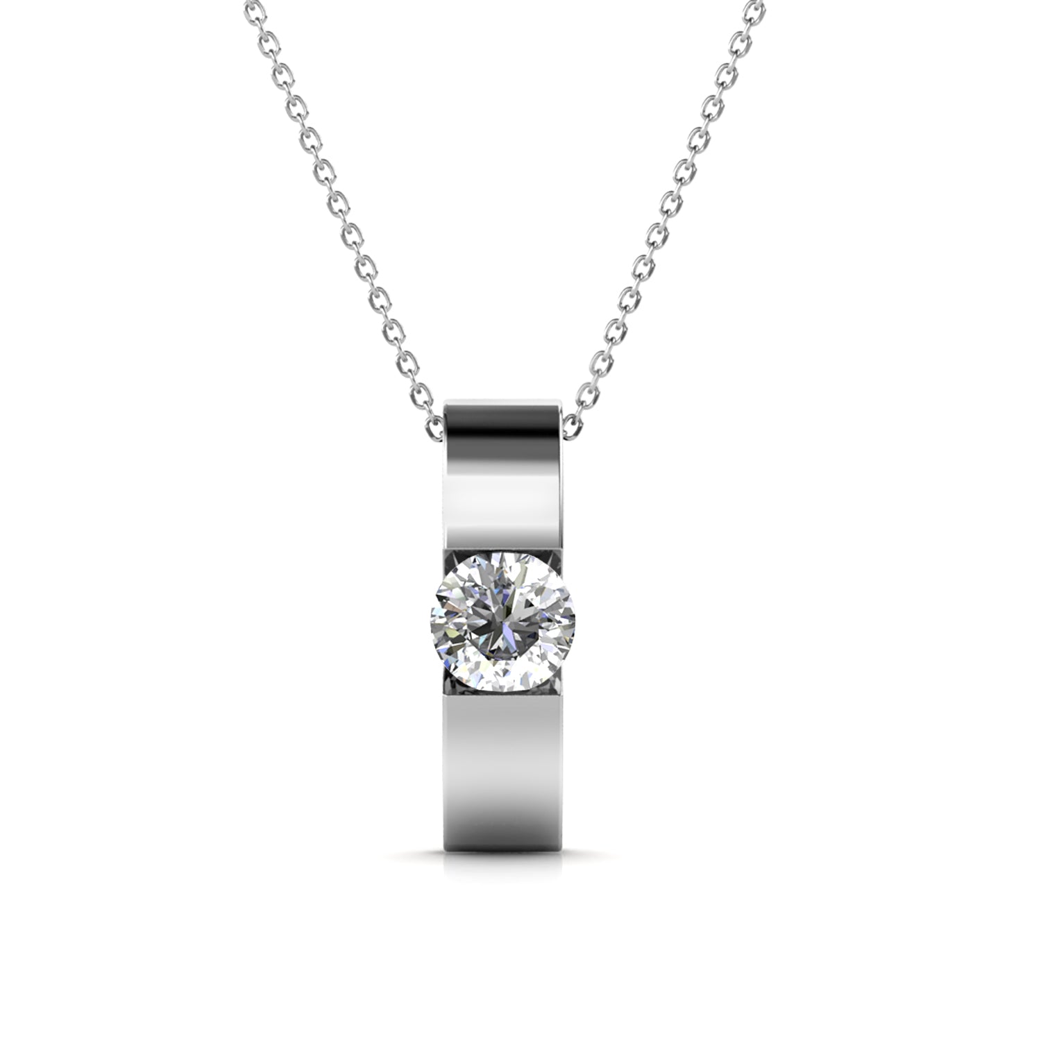 18K White Gold Plated Modern Crystal Bar Pendant / DP0744