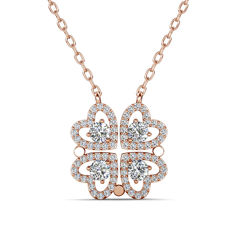 Detachable Four Heart Clover Outline Sawrovski Crystals Pendant 2 Ways To Wear / DP0849