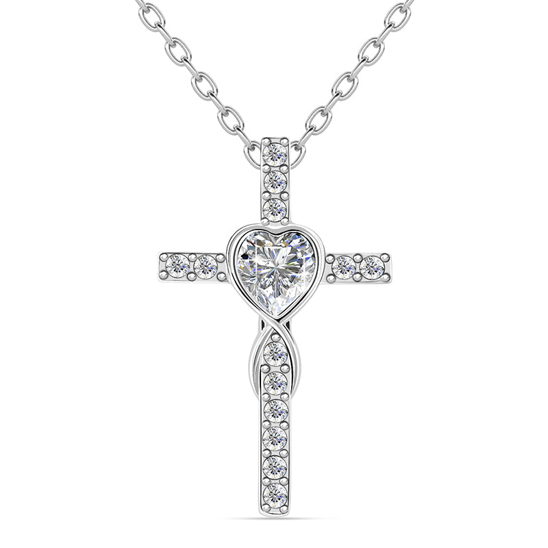 Faith Love Symbol Heart Swarovski Crystal Cross Stackable Necklace For Daily Wear/DP0852