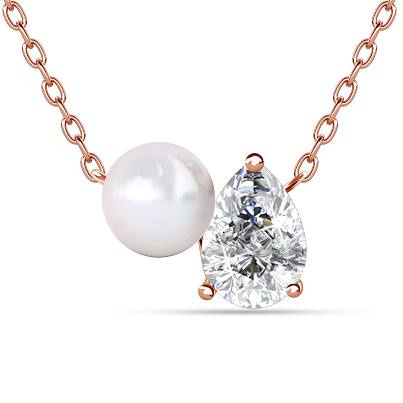 Minimalist Twin Stone Teardrop Diamond & Cream Pearl Stackable Necklace Gift For Her/DP0853