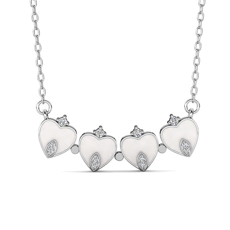White Enamel Heart Four Leaf Clover Crystal Pendant Necklace 18K Gold Plated,Openable Four Heart MOP Bar Necklace/DP0856