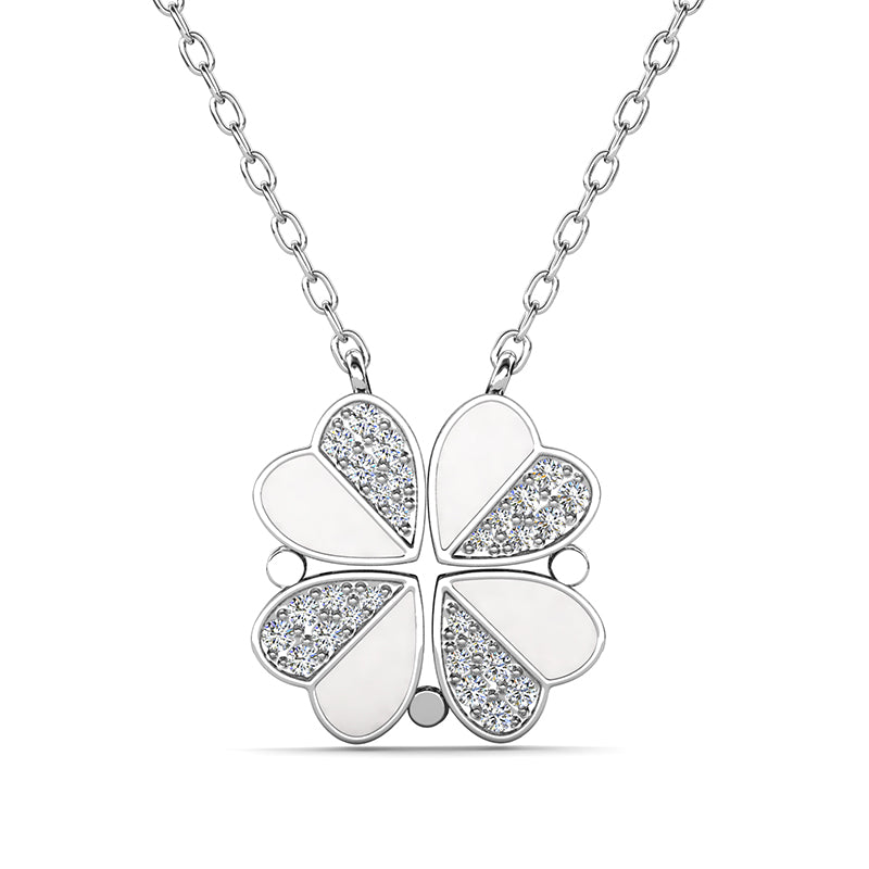 Dainty Heart Split Lucky Clover Necklace Swarovski Crystal Good Luck Jewelry For Women /DP0857