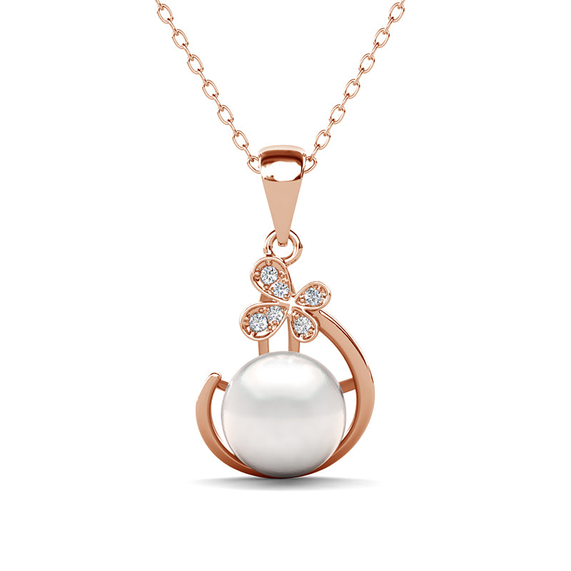 Dainty Lucky Clover Moon Frame Pearl Necklace Swarovski Crystal For Women/ DP0877