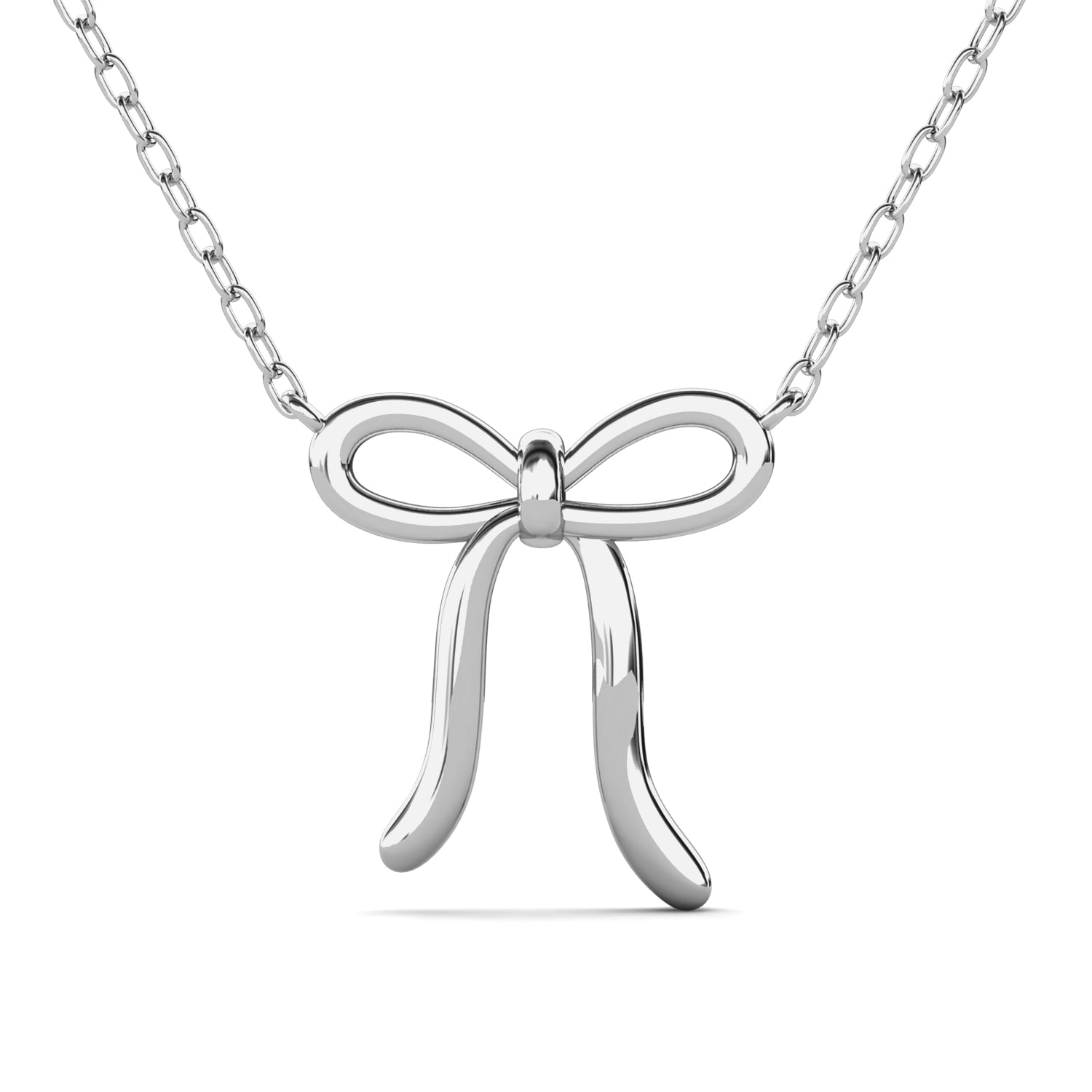 18K White Gold Plated Minimalist Ribbon Bow Pendant / DP0882