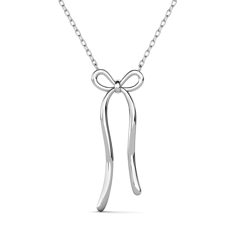 18K Gold Plated Long Drop Polished Ribbon Bow Necklace, Minimalist Bow Pendant For Women / DP0883