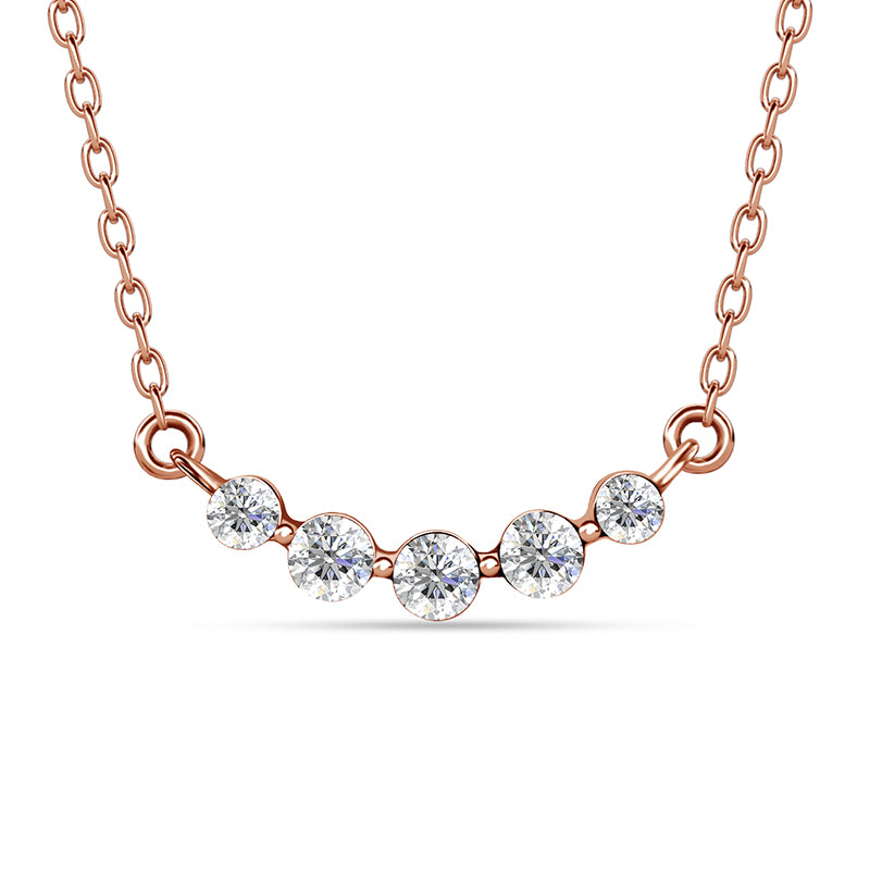 Five Stone Swarovski Crystal Curved Bar Necklace, Dainty Smile Pendant Jewelry For Women / DP0888