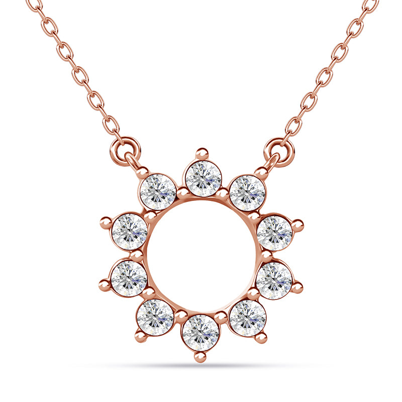 Sunburst Halo Swarovski Crystal Circle Necklace, Nickel-Free Gold Plated Jewelry / DP0890