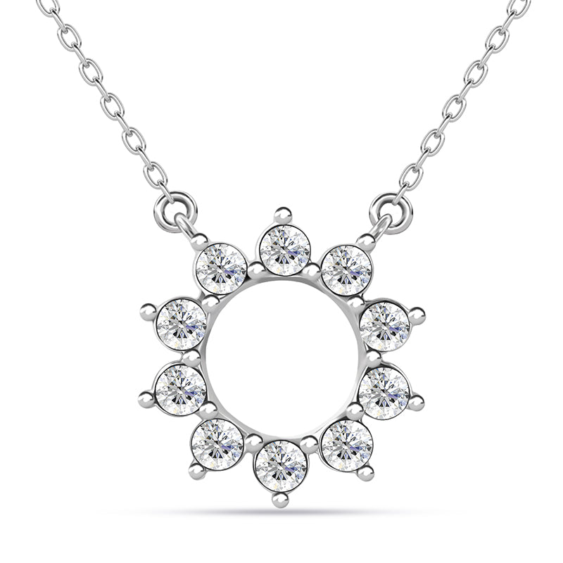 Sunburst Halo Swarovski Crystal Circle Necklace, Nickel-Free Gold Plated Jewelry / DP0890
