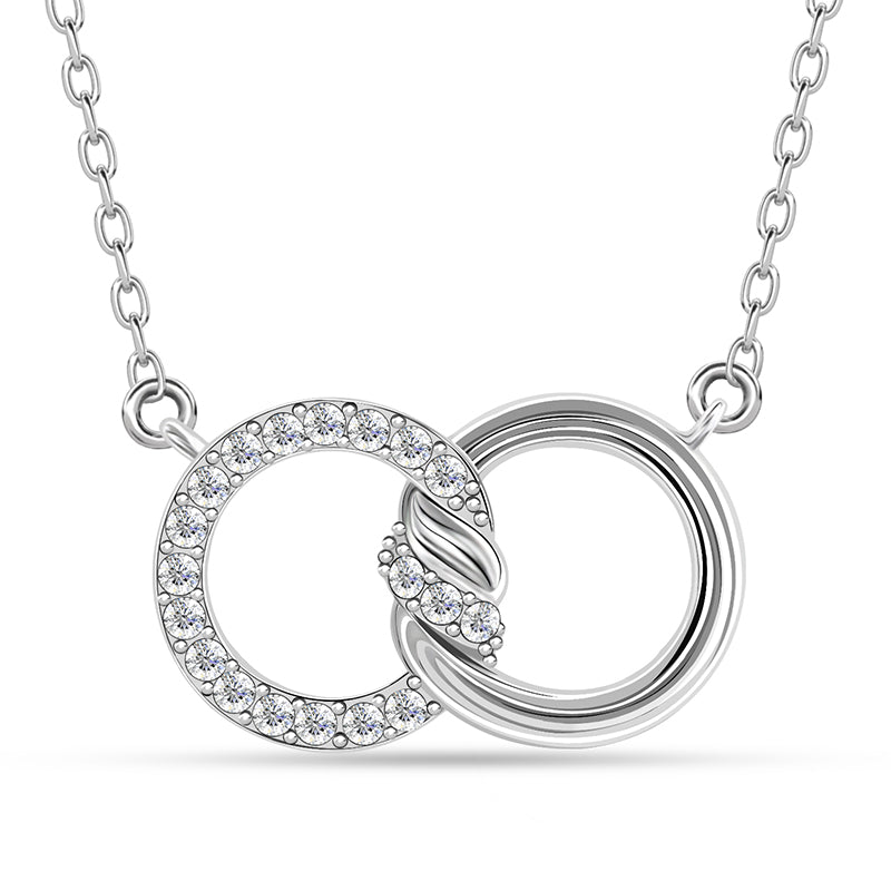 Timeless Interlocking Double Circle Necklace with Crystals,18K White Gold Plated Copper / DP0896