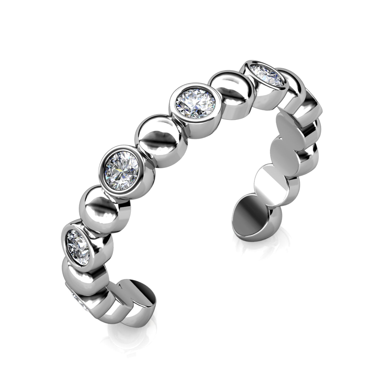 18K White Gold Plated Swarovski Crystal Beaded Open Cuff Ring / DR0109