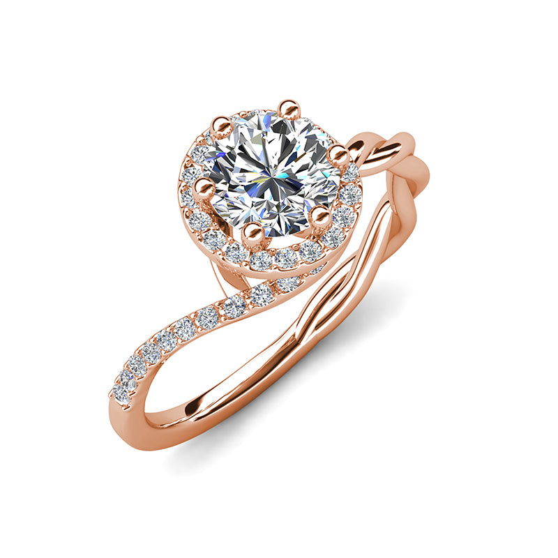 18K Gold plated Six Prong Halo Twisted Vine Ring Romantic Bridal Jewelry/ DR0127