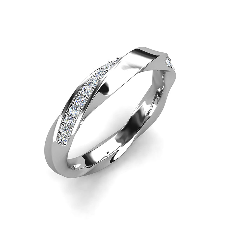 Single Twist Half Pave Band Nickel Free Gold Plated Single Row Micro Pave Dainty Wedding Stack Ring/ DR0131