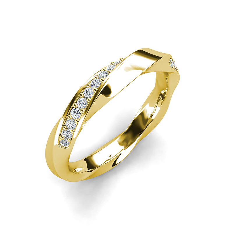 Single Twist Half Pave Band Nickel Free Gold Plated Single Row Micro Pave Dainty Wedding Stack Ring/ DR0131
