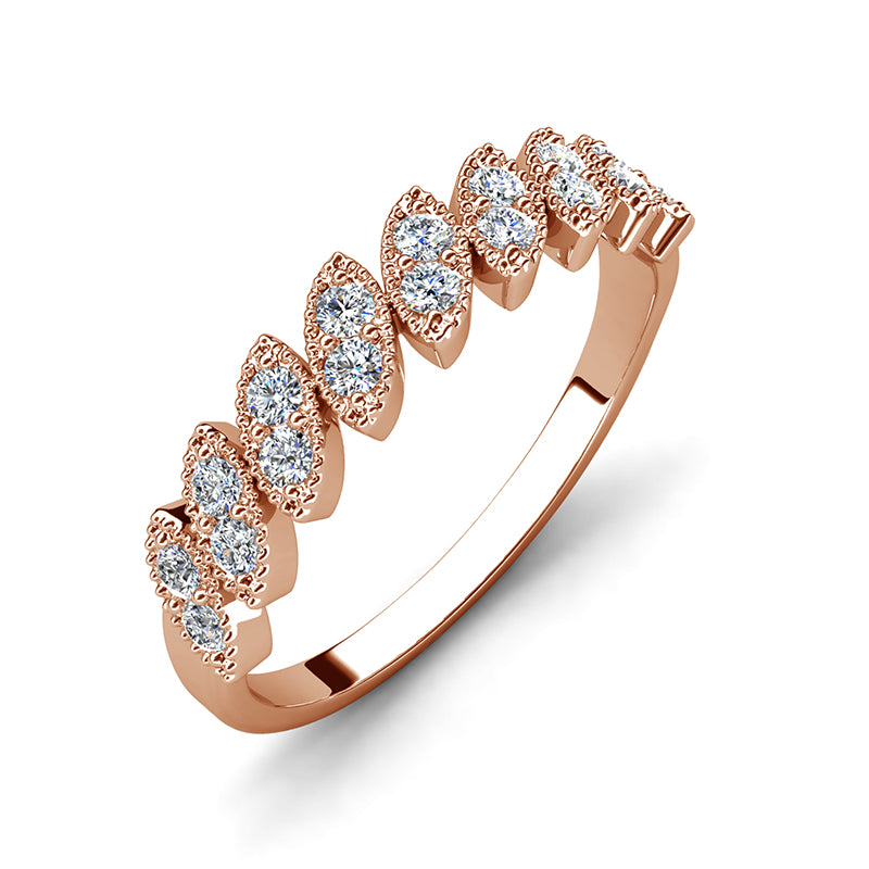Elegant Marquise Leaf Half-Eternity Ring Vintage-Inspired Stackable Jewelry/ DR0158
