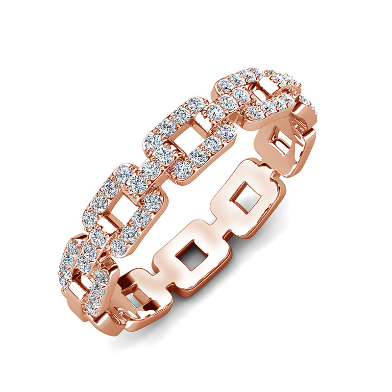 18K Gold Plated Uneven Curb Link Half Pave Crystal Modern Statement Ring For Her/ DR0159