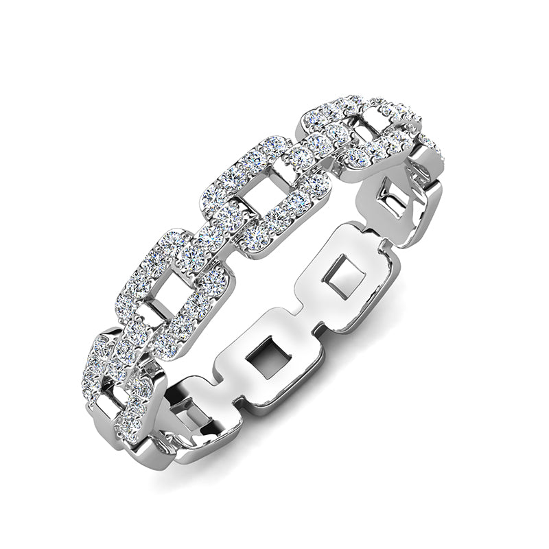 18K Gold Plated Uneven Curb Link Half Pave Crystal Modern Statement Ring For Her/ DR0159
