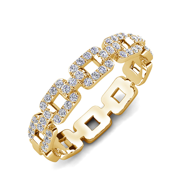 18K Gold Plated Uneven Curb Link Half Pave Crystal Modern Statement Ring For Her/ DR0159