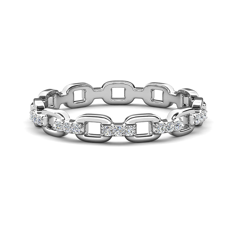 18K Gold Plated Chain Link Ring with Swarovski Crystals ,Copper Base Minimalist Band / DR0160