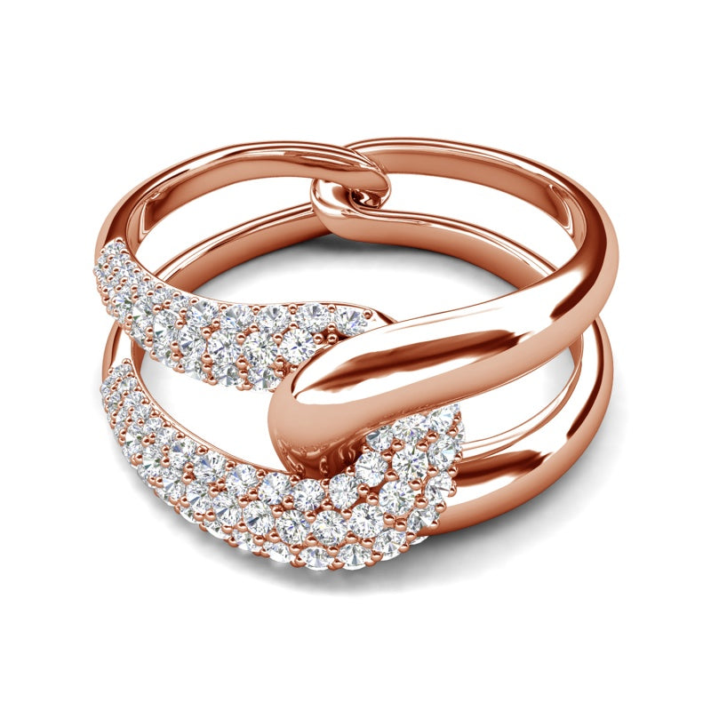 Couple Promise Ring Gold Plated Polished Interlock Two Loop Crystal Women’s Band / DR0179