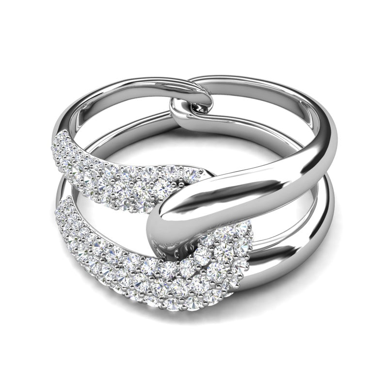 Couple Promise Ring Gold Plated Polished Interlock Two Loop Crystal Women’s Band / DR0179