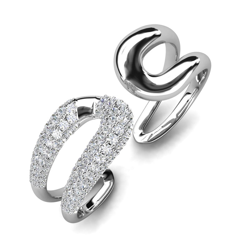 Couple Promise Ring Gold Plated Polished Interlock Two Loop Crystal Women’s Band / DR0179