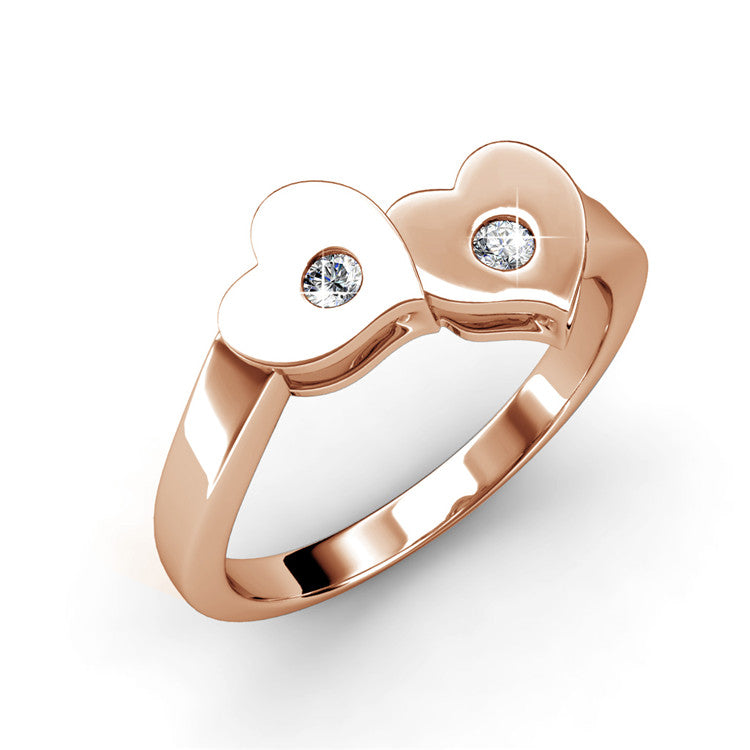 Nickel Free Copper Smooth Polished Twin Heart Stone Clean Contemporary Love Ring/ DR0182