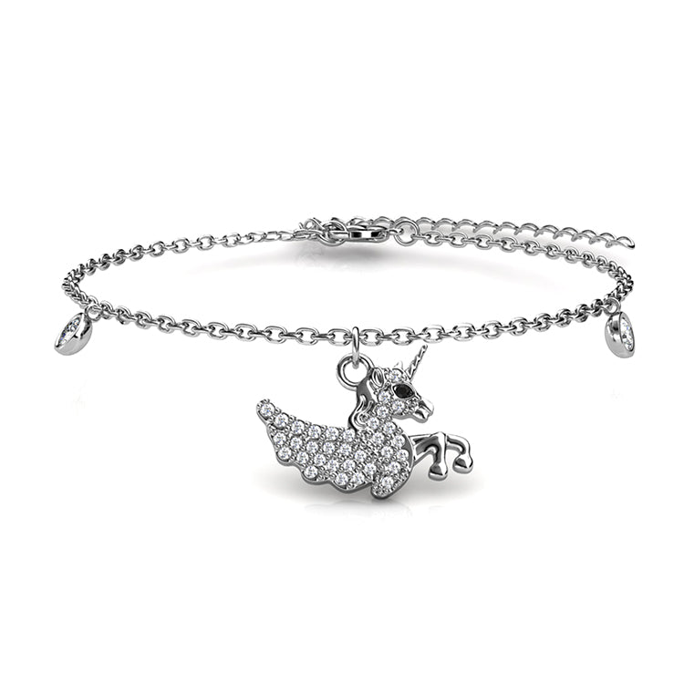 Anti-Tarnish Copper Dainty Swarovski Crystal Unicorn Charm Bracelet / DB0226