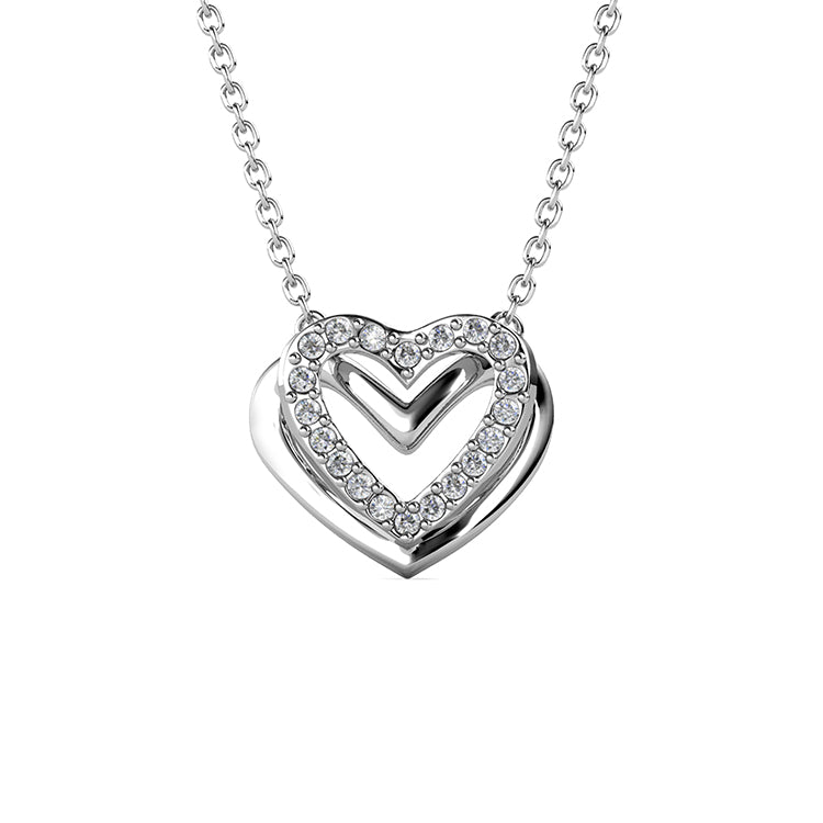 18K White Gold Plated Hypoallergenic Double Heart Pendant Chic Designer-Inspired Jewelry/ DP0765