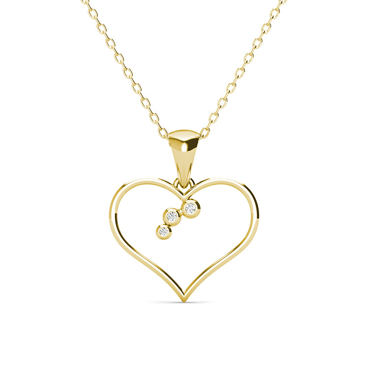 Sweet Floating Crystal Heart Pendant Necklace 18K Gold Plated Hollow Outline / DP0794