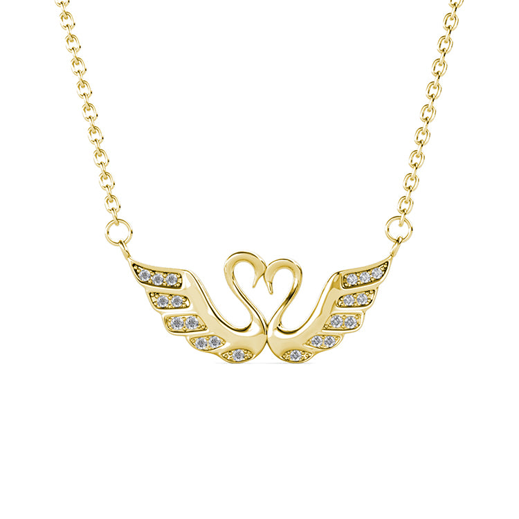 Romantic Twin Swan Heart Pendant with Swarovski Crystals Wings/ DP0757