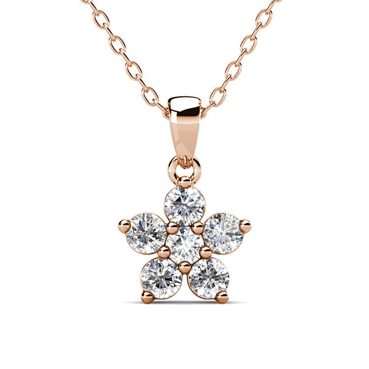 Radiant 5-Stone Flower Pendant Necklace Large Solitaire Petals with Minimal Metal Setting/ DP0749