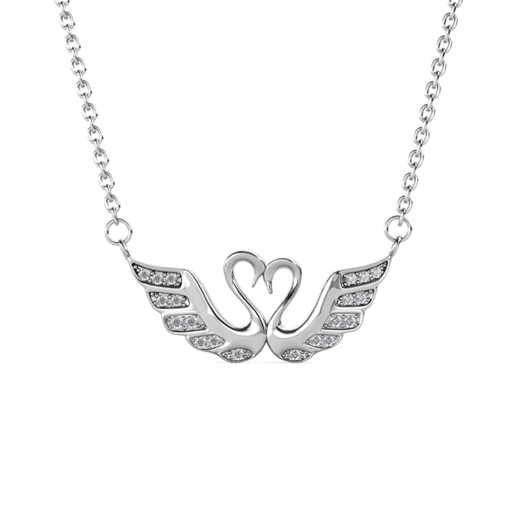 Romantic Twin Swan Heart Pendant with Swarovski Crystals Wings/ DP0757