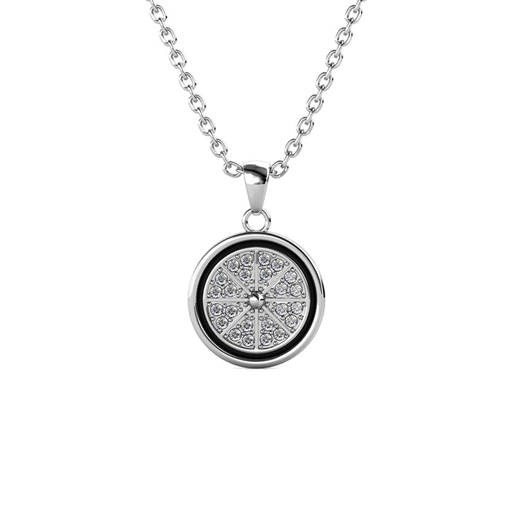 Classic Black Rim Eight Split Compass Pave Medallion Necklace Nickel Free Copper Multi-Zone Swarovski Crystal Jewelry/ DP0752